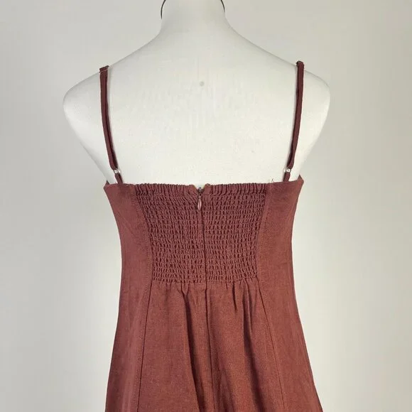 NWOT Farm Rio Linen Blend Sleeveless Halter Wide Leg Jumpsuit Sz L Brown